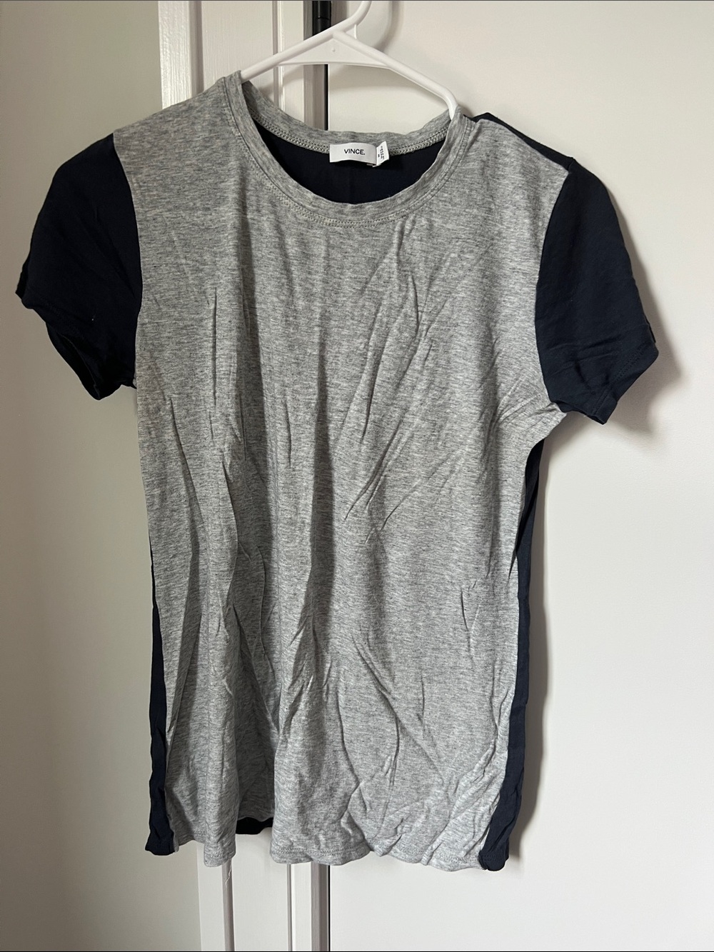 Vince Two-Tone Short Sleeve Crewneck Tee in Gray and Navy